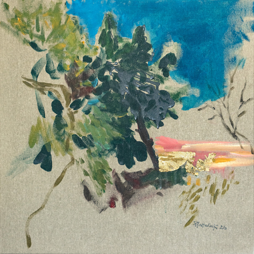 A moment of clarity, 50x50cm, mixed media with gold leaf, 2026
