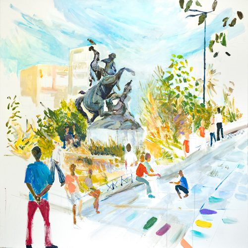 Theseus rescues Hippodamia, 100x100cm, acrylics on canvas, 2025
